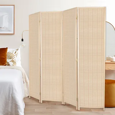 Natural Bamboo Room Divider 4 Panel Folding Privacy Screen Temporary Wall Office • $50.99