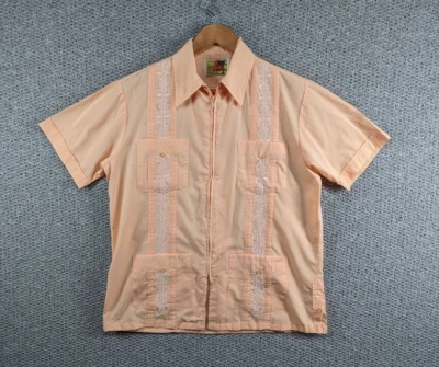 £47.50 • Buy HABAND Guayabera Vintage Men's Apricot Mexican Cuban Embroidered Zip Up Shirt  M