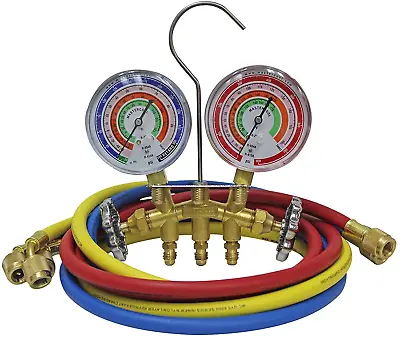 Mastercool 59161 Brass R410A R22 R404A 2-Way Manifold Gauge Set With 3-1/8 And • $99.61