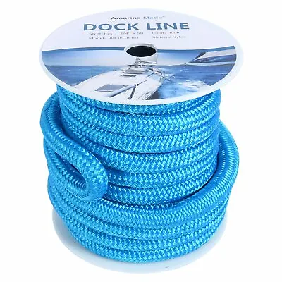 3/4 Inch 50 FT Double Braid Nylon Dock Line Mooring Rope Boat Dock Line Blue ESA • $41.99