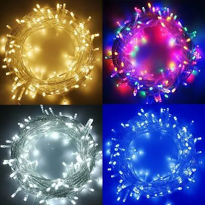 £12.49 • Buy 100-500 LED Fairy String Lights Clear Cable Plug In Garden Bedroom Christmas UK