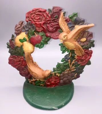 Midwest Importers Cannon Falls Door Stop Iron Wreath Birds Fruits Christmas Cool • $45