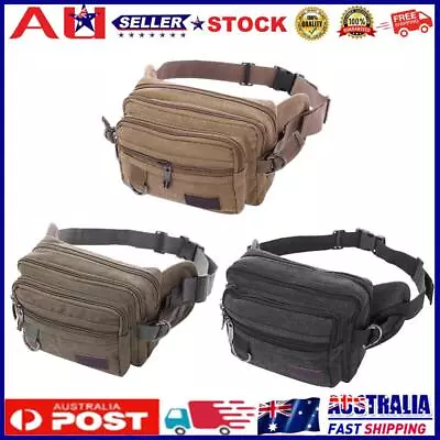 Men Vintage Travel Zipper Belt Waist Bag Outdoor Canvas Multi Pocket Fanny Pack • $14.21