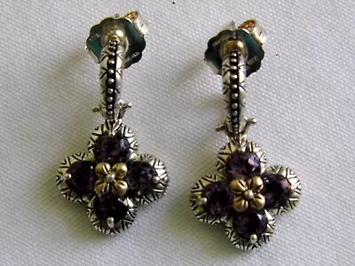 Barbara Bixby 925 18k Amethyst Flower Dangle Hoop Earrings • $150