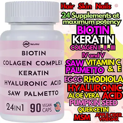 24 In 1 Collagen Blend Rhodiola Rosea 2500mg Biotin Hyaluronic Acid Vitamin C • $35.99