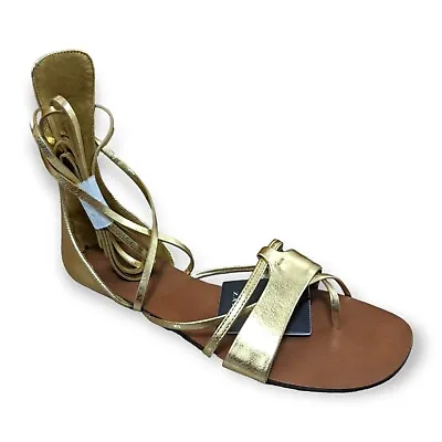 ZARA Basic Collection Gold Gladiator Sandals 6.5 • £53.03