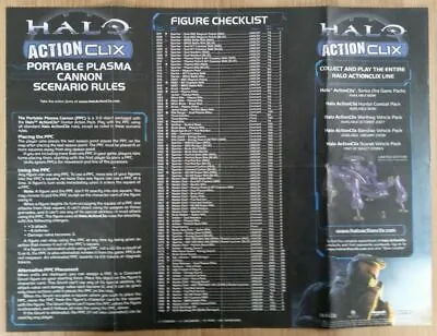 8) Halo Actionclix. BASIC GAME & PORTABLE PLASMA CANNON SCENARIO RULES SHEET • £1.75