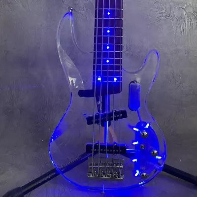 Hot Sale 5 Strings Electric Bass Guitar LED Blue Light Acrylic Body Maple Neck • $292.29