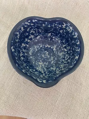 £14.75 • Buy Blue & White Spongeware Heart Shaped Bowl, Studio Pottery Signed