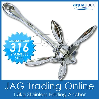 MARINE 316 STAINLESS STEEL FOLDING GRAPNEL ANCHOR 1.5KG-Kayak/Boat/Jet Ski/Canoe • $125.35