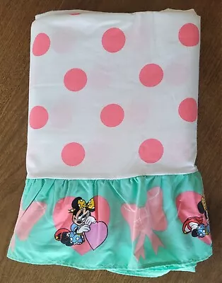 Vintage Disney Minnie Mouse Full Flat Pink Polka Dot Ruffle Bed Sheet 80x98  NOS • $39.99