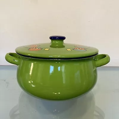 Vintage Peter Max Green Enamel Double Handled Dish W/lid Hippie Psychedelic MCM • $125