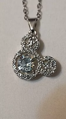 Titanium Silver/Gold Disney Mickey Mouse Pave C. Zirconia Pendant Chain Necklace • $12.25