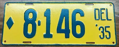 Straight Rock Solid Repainted 1935 Delaware License Plate Low Number 8 146 • $29.95