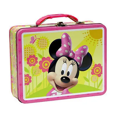 Tin Metal Lunch Snack Toy Box Embossed Disney Minnie Mouse Flower NEW • $9.99