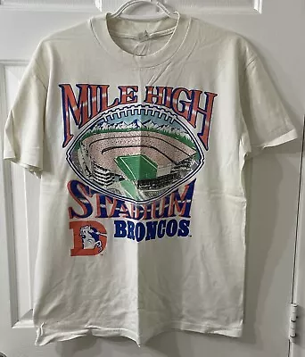 Vintage Stedman USA Mile High Stadium Denver Broncos White T-Shirt Size Large • $29.90