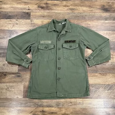 Vintage Military Jacket Mens Small 15.5x33 Green US Army Canvas Field Button Up • $21.99