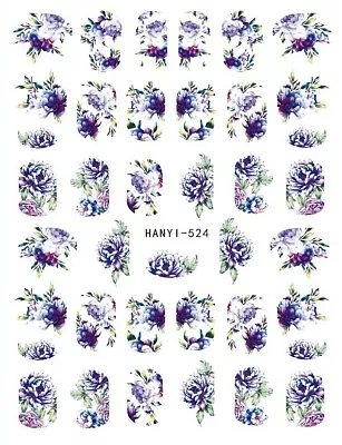 Purple Blue Flower Daisy Nail Sticker Peony Blue Full Cover Wraps Nail Decal • $2.79