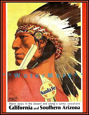 Santa Fe Railroad 1930 The Chief Way Vintage Poster Print Train Travel  Railroad • $27.45