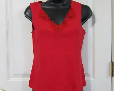 Moda International V-Neck Lace Red Sleeveless Shirt Sz M - Pre-owned • $9.99