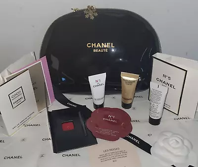 Chanel  Makeup Bag Pouch Black  Vinyl  2 Snow Flake Charm Fragrance Cosmetic Gif • $42