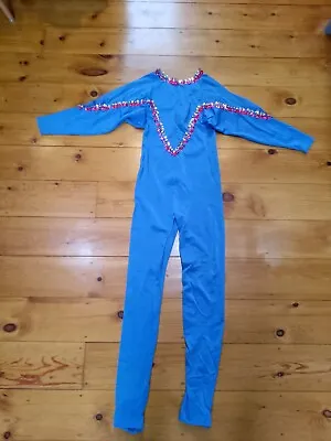 Lovely Blue Sequinned Dance Catsuit Unitard Medium Suit Teen Long Sleeves Excell • £5