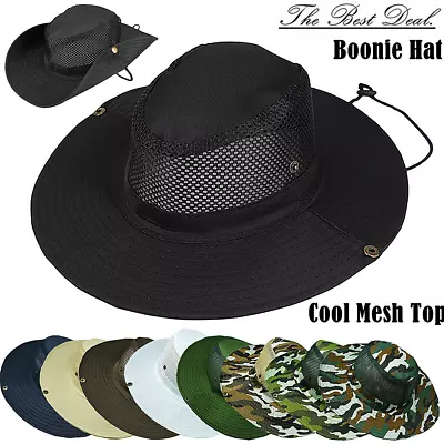 Summer Bucket Boonie Hat Fishing Sun Brim Cool Mesh Top Garden Outdoor Cap Hats • $9.88