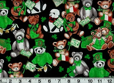 $6.80 • Buy Vintage St. Patrick's Day Fabric Teddy Bears Shamrock OOP Free Shipping
