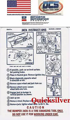 1968 Road Runner GTX Satellite Jacking Instructions Trunk Lid Decal NEW MoPar • $6.99