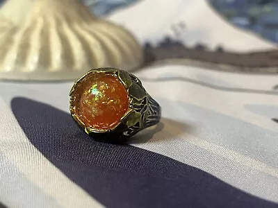 Bronze Flaming Orange Zone Ring Size Q 1/2 • £3.50