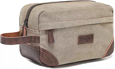 Toiletry Bag For Men Leather And Canvas Travel Toiletry Bag Dopp Kit Shaving Ba • $21.37