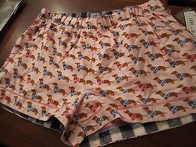 Jane & Bleecker Flannel DACHSHUND Pink Boxer Pajama Bottom Shorts XL NWT • $29.99