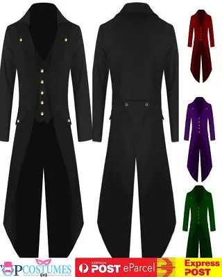 Mens Steampunk Vintage Tailcoat Jacket Gothic Victorian Ringmaster Coat • $46.45