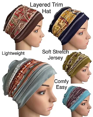 Headwear  For Hair Loss Layered Lightweight Soft Jersey Hat Cancer Alopecia • £14.99