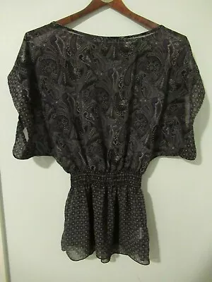 Blouse Top  Junior's  XS  Black/Gray Purple Print MILEY CYRUS Brand Pullover EUC • $5.99