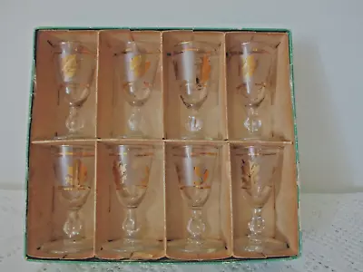 Vintage Libby Gold Leaf Frosted Cordial Glasses SET OF 8 - 3.5  • $24