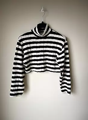 ZARA TOP Crop Knit Black White Striped Long Sleeve M / 12-14 - WORN ONCE • £9.50