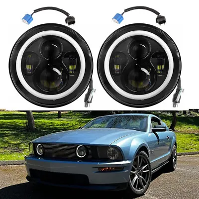 Pair 7  Inch Round LED Headlights W/ Turn Signal Light For Ford Mustang GT Coupe • $109.59