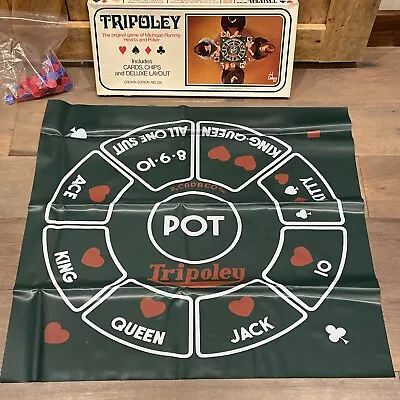 Vintage Tripoley Game MAT Cadaco Michigan Rummy + Box Chips 1969 • $24