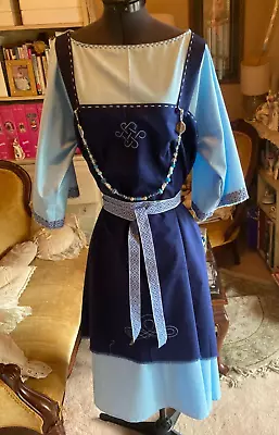Renaissance Medieval Girls M 6-8 Viking Apron Over-Dress Hooded Chemise Costume • $124.99