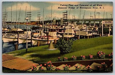 Manasquan NJ Linen Postcard Fishing Fleet Veterans Of All Wars Memorial Bridge  • $8.70