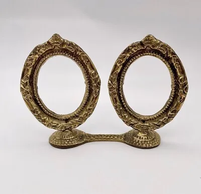Vintage Ornate Brass Double Oval Picture Frame Antique Victorian Style • $25