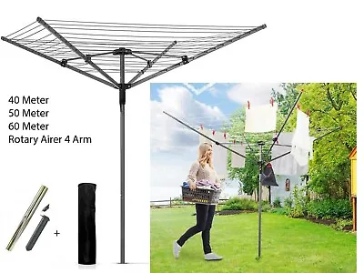 4 Arm Rotary Washing Line Clothes Airer Dryer Garden Outdoor Free Spike & Cover • £34.99