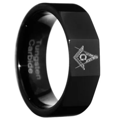8mm Black Freemason Masonic Tungsten Carbide Band Men Ring Size 7-15  • $16.99