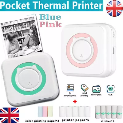 Mini Thermal Printer Pocket Bluetooth Phone Photos Label Printing Machine Paper • £18.59