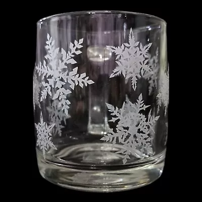 Barnies Coffee & Tea Company Glass Mug Cup Coffee Clear Snowflakes Vintage Xmas • $14.98