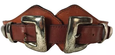 Vintage Rare Gorbani High Waisted Leather Double Buckle Leather Belt  • $49.34