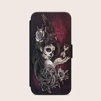 Gothic Raven Timekeeper Flip Wallet Phone Cover Case For Iphone Samsung Huawei • £11.99