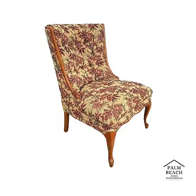 Vintage French Cabriole Tufted Slipper Chair W Tapestry Style Floral Upholstery • $495