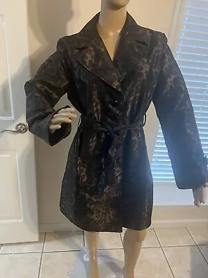 Ellen Tracy Ladies Spring Bronze Animal Print Raincoat Belted Trench Coat Size L • $8